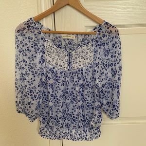 White and blue floral blouse:)